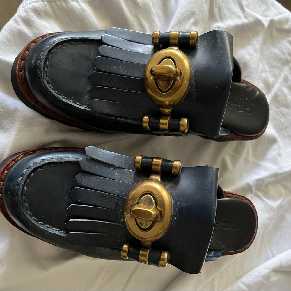 Coach Blue Loafers with Gold Buckle